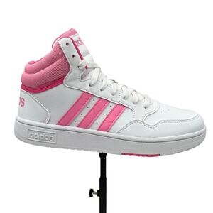 adidas Hoops 3.0 Mid Top Girls Basketball Sneakers Sz 6.5 White/Bliss Pink/Pulse